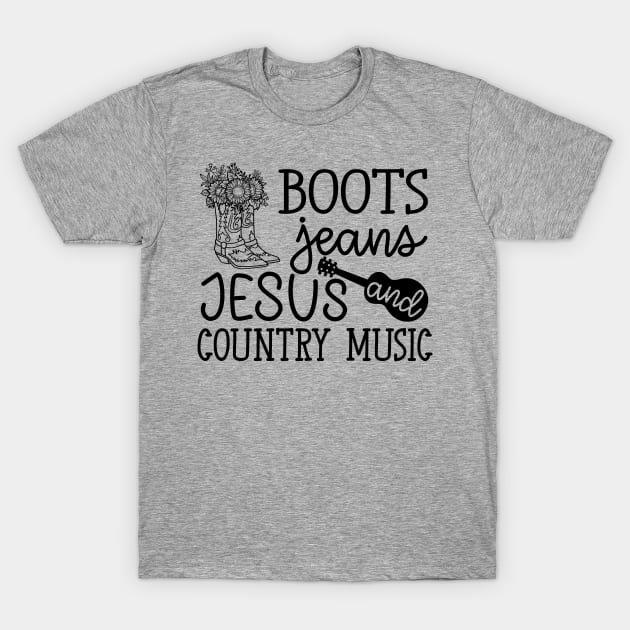 Boots Jeans Jesus and Country Music Guitar Cute T-Shirt by GlimmerDesigns